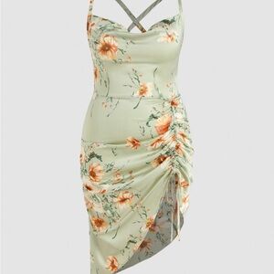 Cider Curve & Plus Floral Satin Ruched Midi Dress, 1XL